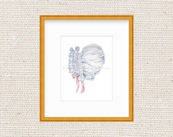 Heirloom Lace Watercolor Bonnet Pink Silk Ribbon 8x10 Print | Baby Girl Nursery Decor