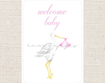 Welcome Baby Milestone card | Baby Girl| gift | shower | birth announcement | photo prop | Stork