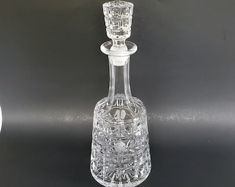 Decantador vintage de brandy de vidrio prensado y tallado con tapón esmerilado, huella dactilar y estampado de rosa esmerilado, botella de licor MC
