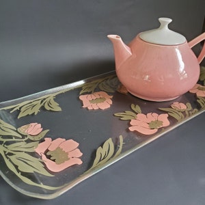 Vassoio per panini e bevande in vetro stampato anni '60, piatto da portata retrò rettangolare oblungo, regalo di arredamento per la casa vintage di metà secolo in stile Flower Power