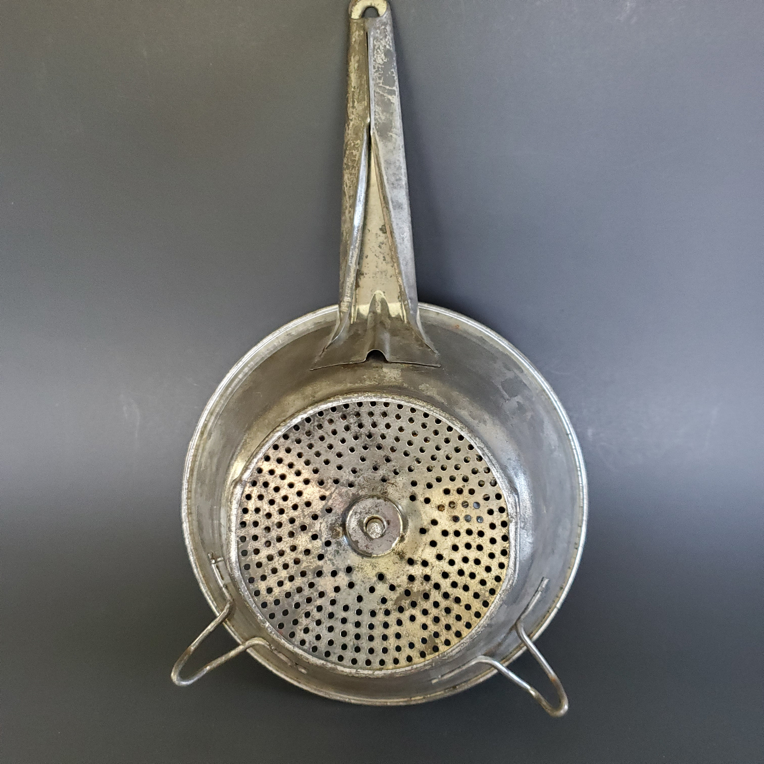 Vintage Pureeing/ Canning Food Mill, Old Time Hand Operated Kitchen Tool,  Rustic Tin Vegetable Press/ Strainer, Kitchenware Cook Decor Gift 