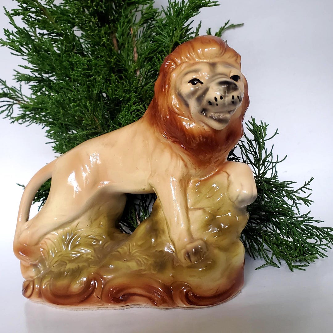 1940s Chalkware Lion Wild Jungle Animal Sculpture, Big Ferocious Safari ...