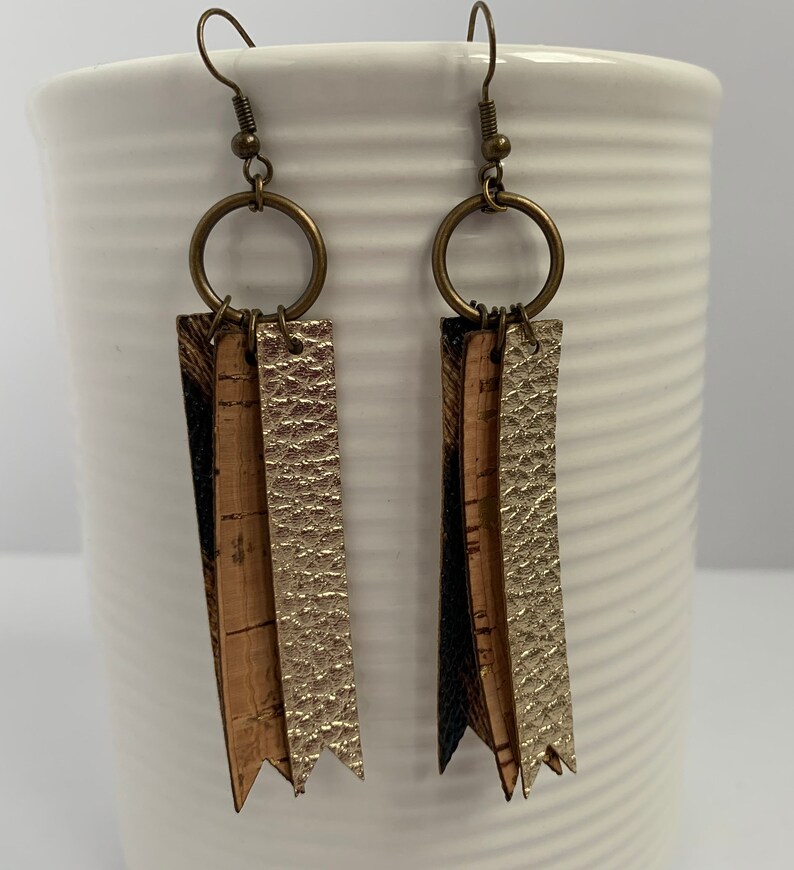 Cork Earrings Dangle Earrings Faux Leather Earrings Unique Etsy