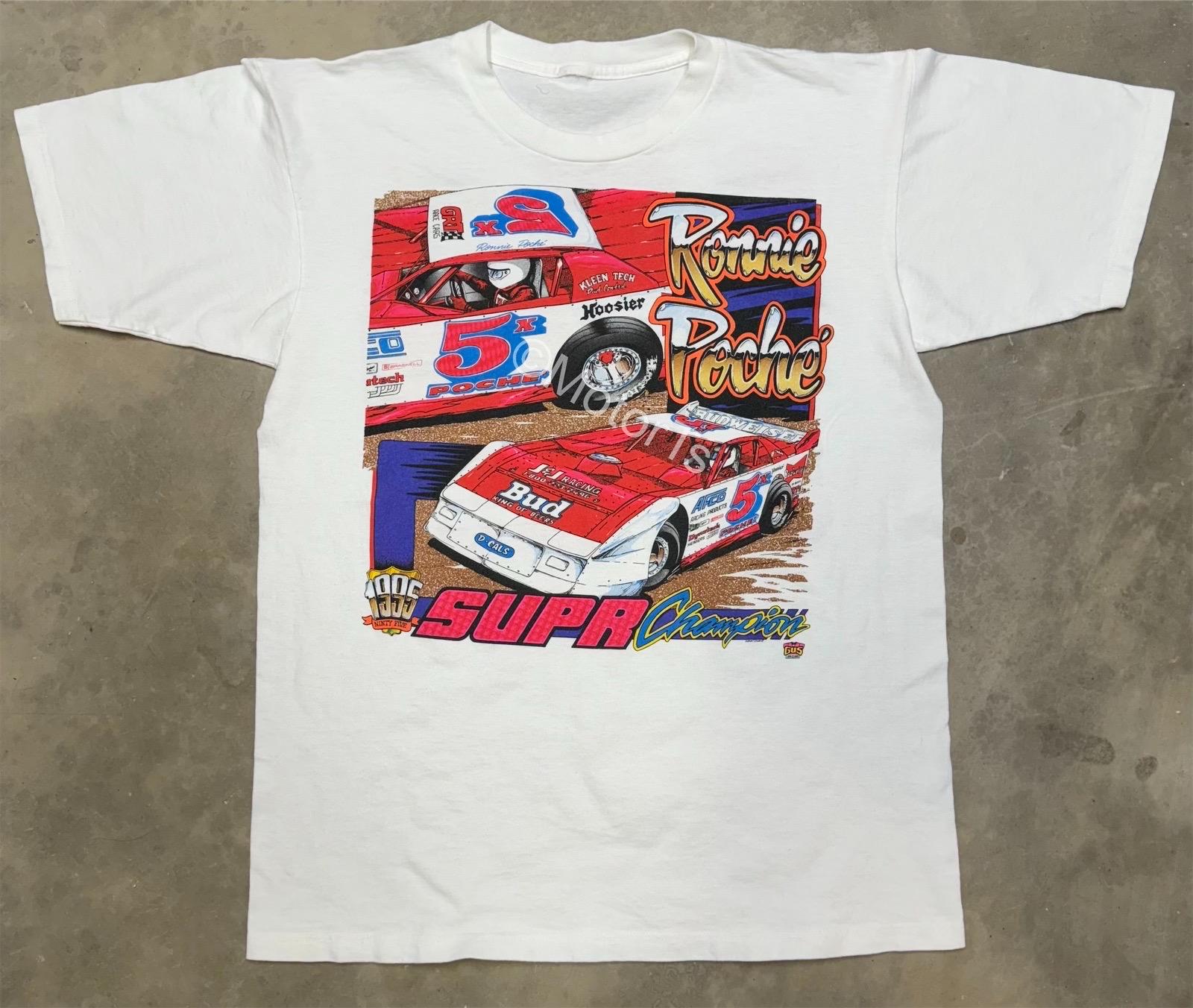Tシャツ・カットソー IONSEOUL Pleddy Race Retro Damage Short Sleeve T-Shirt Rare! Vintage 1995 Ronnie Poche Dirt Late Model Tee - Large