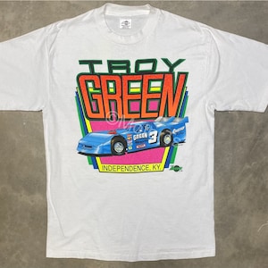 Vintage 1992 Troy Green Dirt Late Model Tee - Large