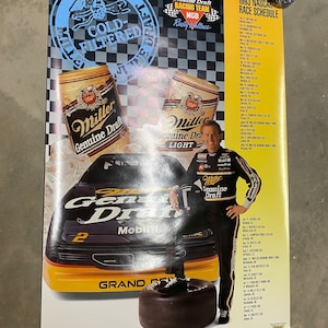 Vintage 1990s Rusty Wallace / MGD Miller Beer Racing Poster - (30x20)