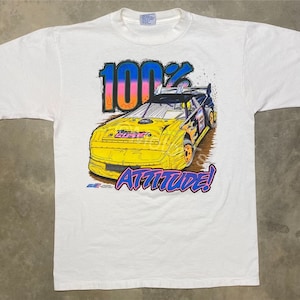 Vintage 1990s Dirt Racing “100% Attitude” Late Model Racing Tee - Large