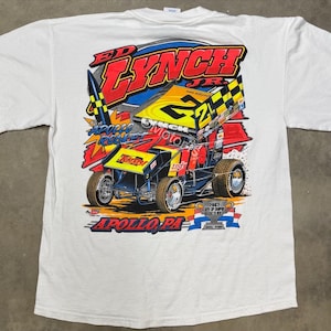 Vintage 2002 Ed Lynch Jr. “Apolo Rocket” Silver Cup Winner Neon Sprint Car Tee - Large