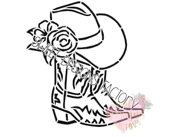 Howdy cowboy boots and hat PYO cookie stencil. Matching cookie cutter available CNT021