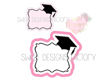 Graduation plaque frame cookie stencil and matching cookie cutter DG251