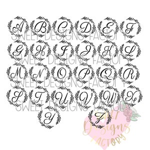 Monogram alphabet letters wreath cookie stencil with matching cutter available DG248
