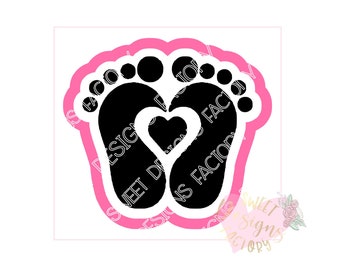 Baby footprint cookie cutter and matching cookie stencil OR stencil alone GA46