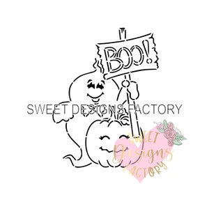 Halloween ghost PYO cookie stencil Matching cookie cutter available PQ408