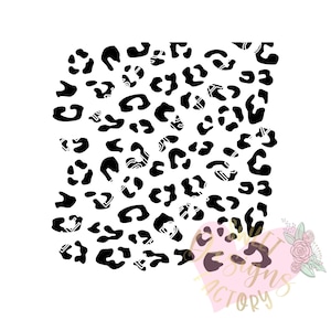 May include: Black and white leopard print pattern with a geometric design inside each spot.