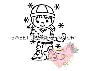 Hockey player girl PYO cookie stencil Matching cookie cutter available WF67