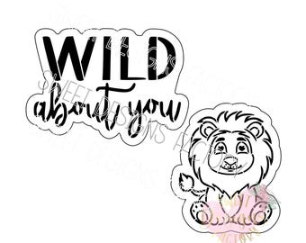 Valentine's Day PYO cookie stencil and matching cookie cutter Wild about you lion VLS08
