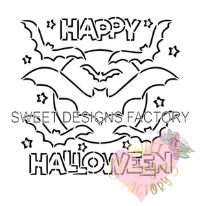 Happy Halloween bats PYO cookie stencil Matching cookie cutter available PQ385
