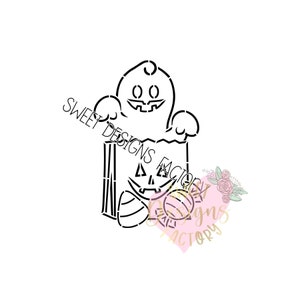 Halloween  ghost treat bag PYO cookie stencil Matching cookie cutter available NH006