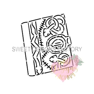 Halloween witches spell book PYO cookie stencil witch Matching cookie cutter available H86