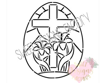 Easter egg floral cross PYO cookie stencil. Matching cookie cutter available TB252