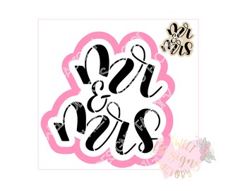 Mr & Mrs engagement wedding cookie stencil and matching cookie cutter DF24