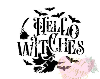 Halloween cookie stencil hello witches H132