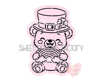 St-Patrick bear paint your own PYO cookie stencil. Matching cutter available SPT005
