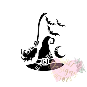Halloween cookie stencil witch broom hat and bats H133