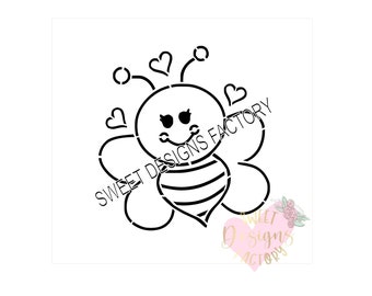 Valentine's day bee PYO cookie stencil. Matching cookie cutter available TB139