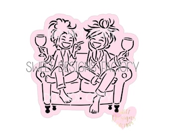 Galentine and wine paint your own PYO cookie stencil. Matching cookie cutter available VL049