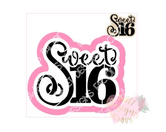 Sweet 16 Birthday cookie stencil and matching cookie cutter DF17