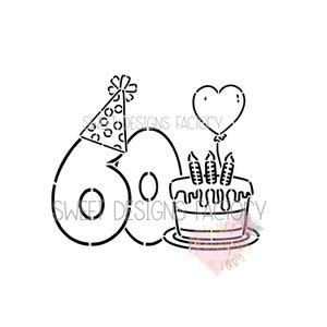 Number sixty birthday PYO cookie stencil. Matching cookie cutter available DG106B