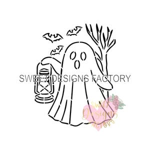 Halloween cute ghost PYO cookie stencil. Matching cookie cutter available TBK08