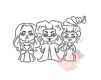 Halloween witch sisters PYO cookie stencil witch Matching cookie cutter available HC06