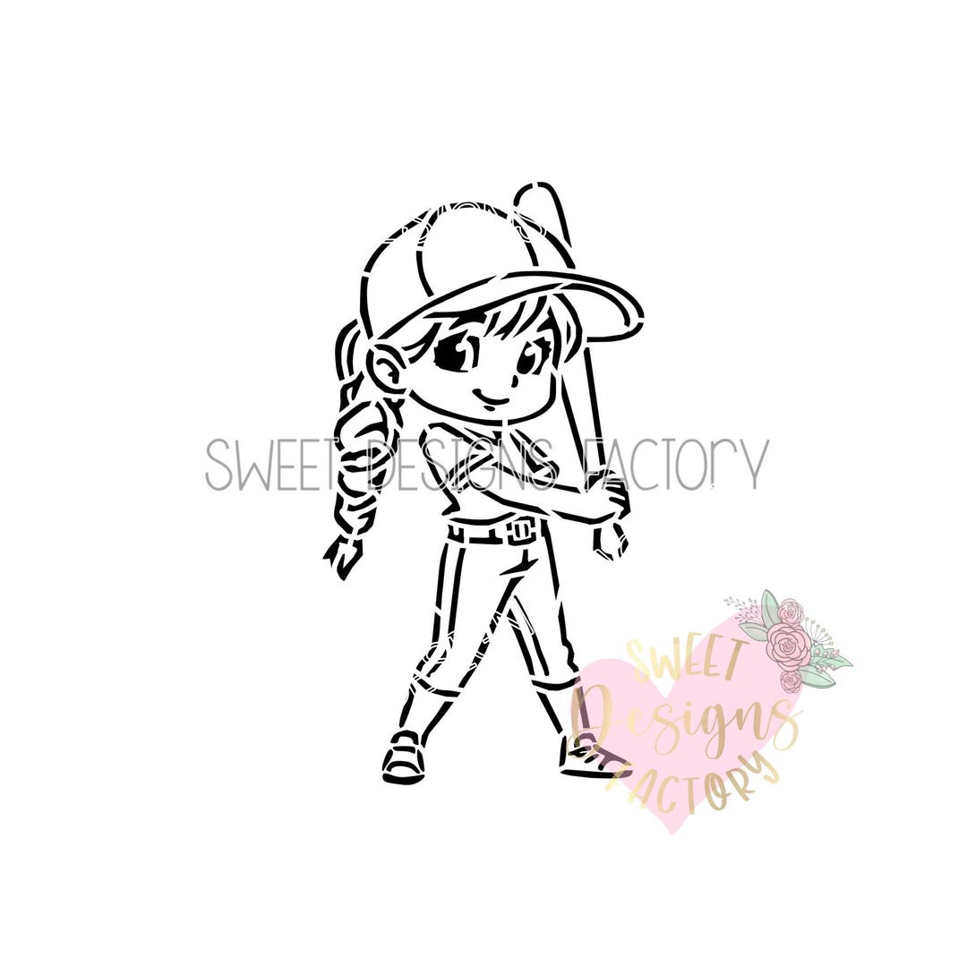 Baseball Player Girl PYO Cookie Stencil. Matching Cookie Cutter ...