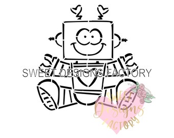 Valentine's day robot PYO cookie stencil. Matching cookie cutter available JTV47