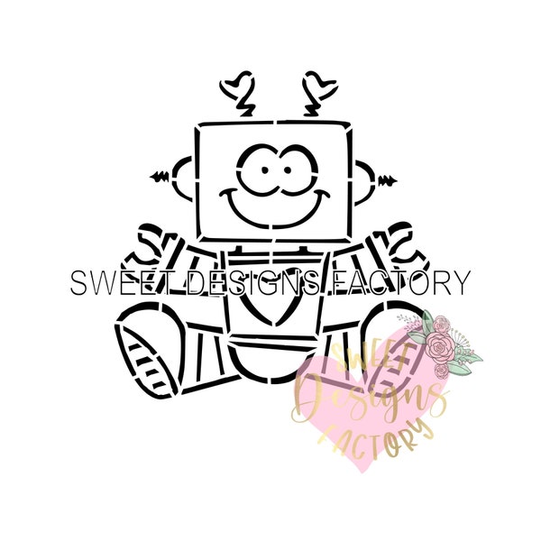 Valentine's day robot PYO cookie stencil. Matching cookie cutter available JTV47