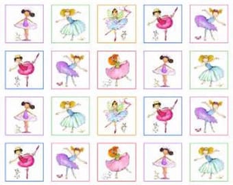 Little Ballerinas 1831E-WHITE white little ballerinas block panel by Joy Allen for Elizabeths Studio