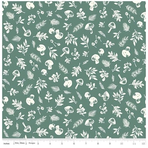 Yuletide Forest Woodland C13542 Sage - Riley Blake Designs - Leaves Mushrooms - Quilting Cotton Fabric