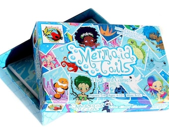 Mermaid Tails- the card game! Bundle pack includes mermaid Storybook and darling narwal animal pin. Coordinating mermaid fabric available!