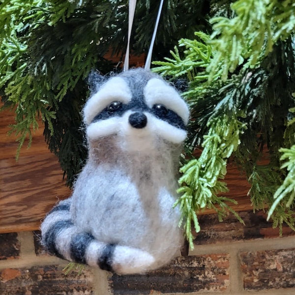 Needle felted Raccoon Ornament