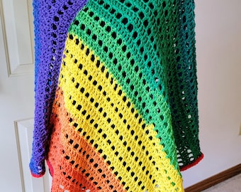 Handgemaakte regenboog gehaakte poncho