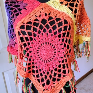 Handmade Rainbow Boho Poncho