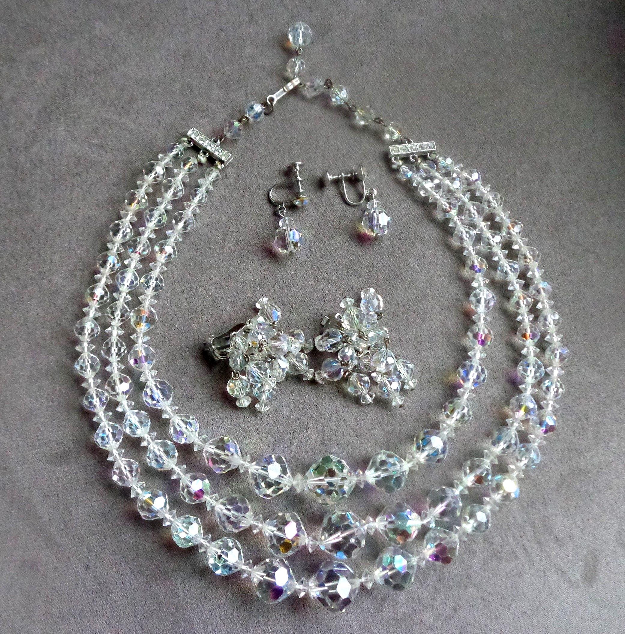 Laguna Three Strand Crystal Necklace With Aurora Borealis