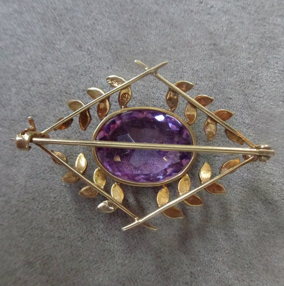 Edwardian 14K gold brooch with amethyst and seed … - image 3