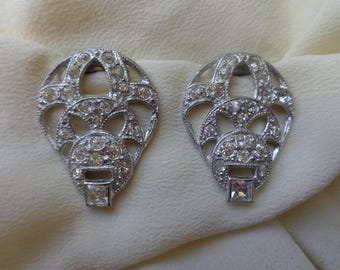 Paire de clips pour robe en métal avec strass transparents