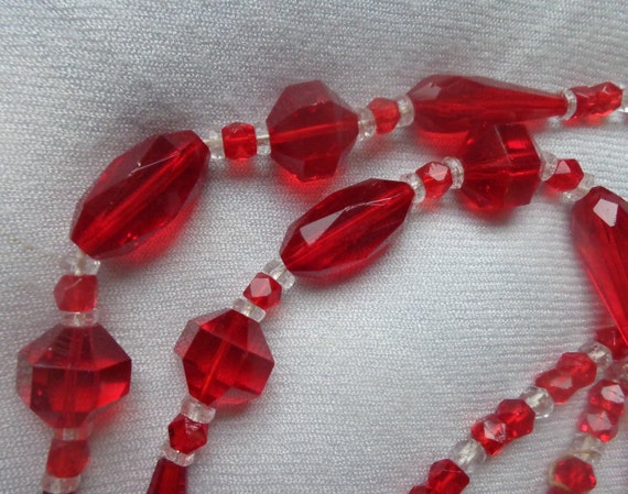 Flapper necklace with vibrant red and clear glass… - image 6