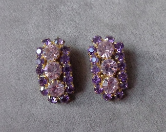 Austrian clip on earrings with purple and lavender rhinestones