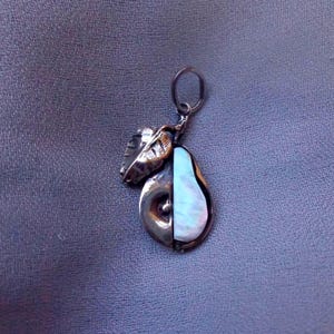Tiny sterling silver pear fruit pendant with shell insert