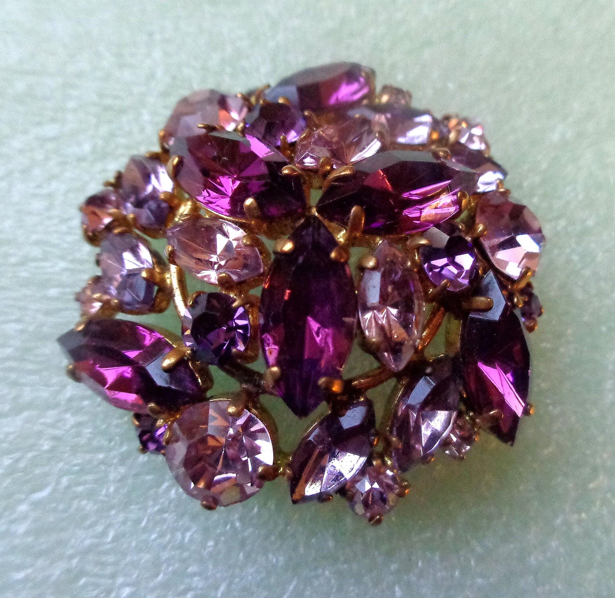 West Germany brooch with purple and lavender rhinestones